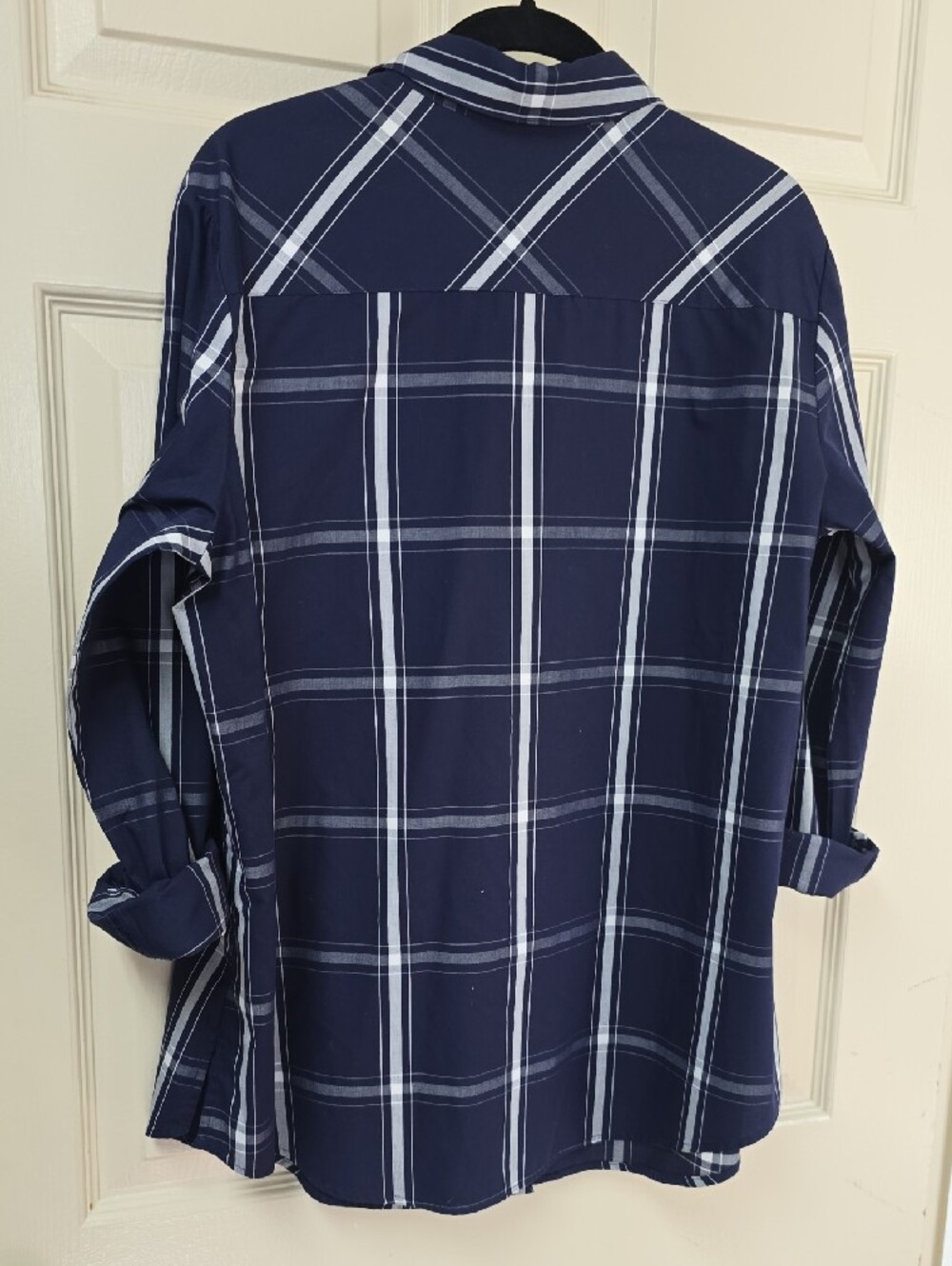 Foxcroft | Women's | Navy and White Plaid | Button-Down Shirt | Size 14 - Picture 4 of 4